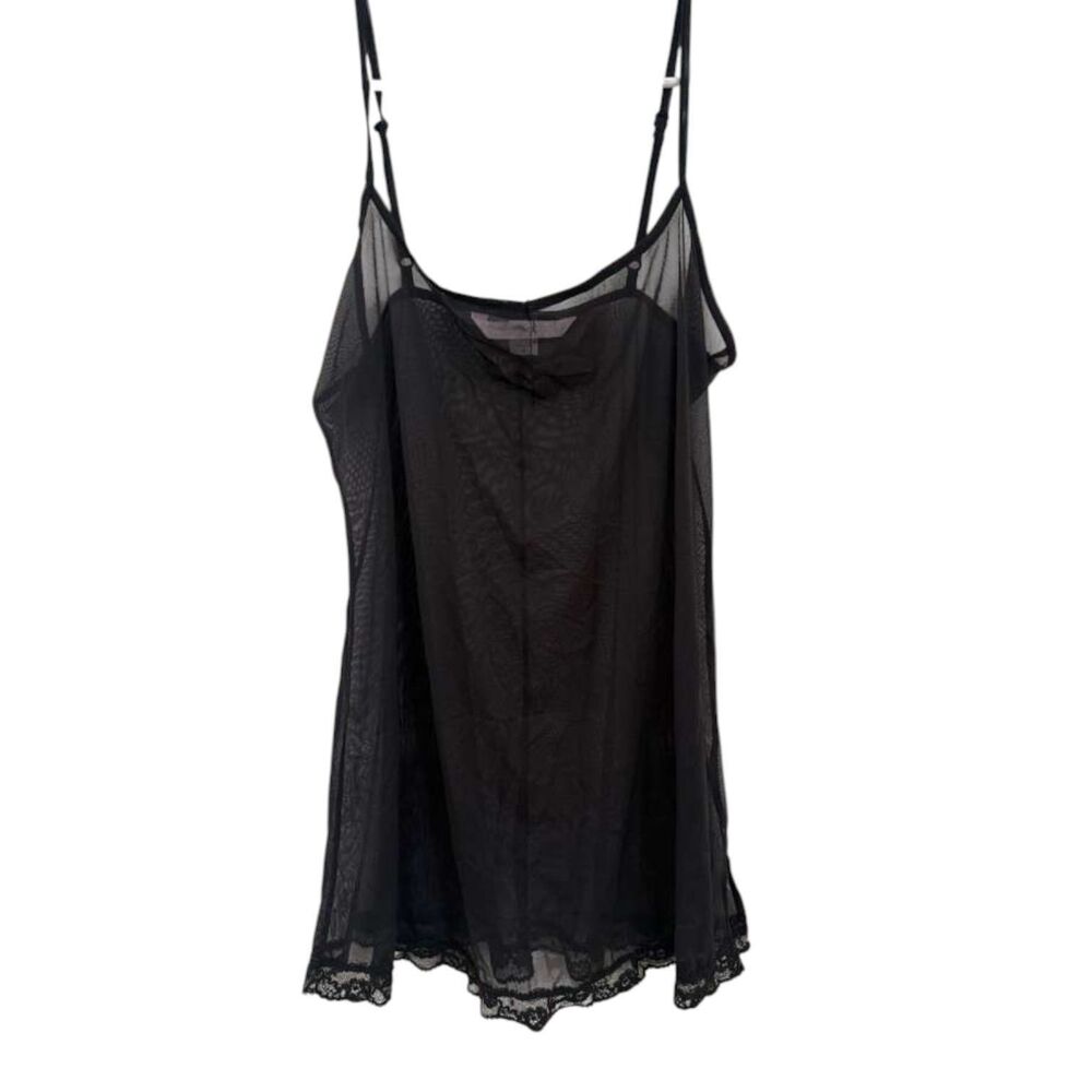 Victoria’s Secret Black Sheer Mesh Lace Slip Dress Chemise Nightgown Size Small